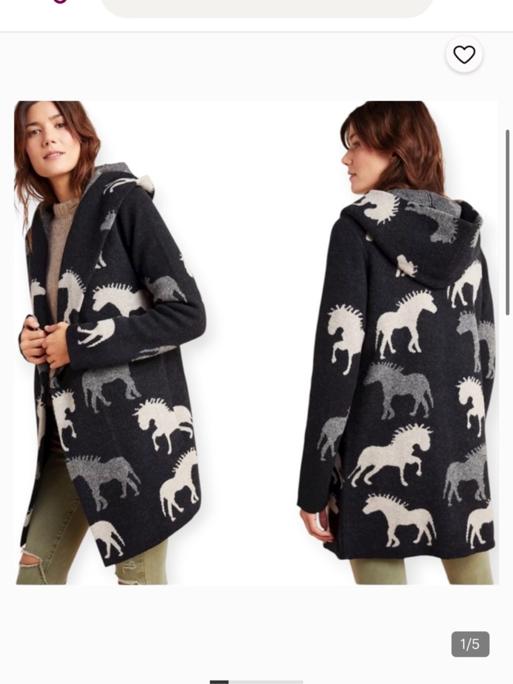 Anthropologie Field Flower Sedona Horse Print wool blend Cardigan Sweater